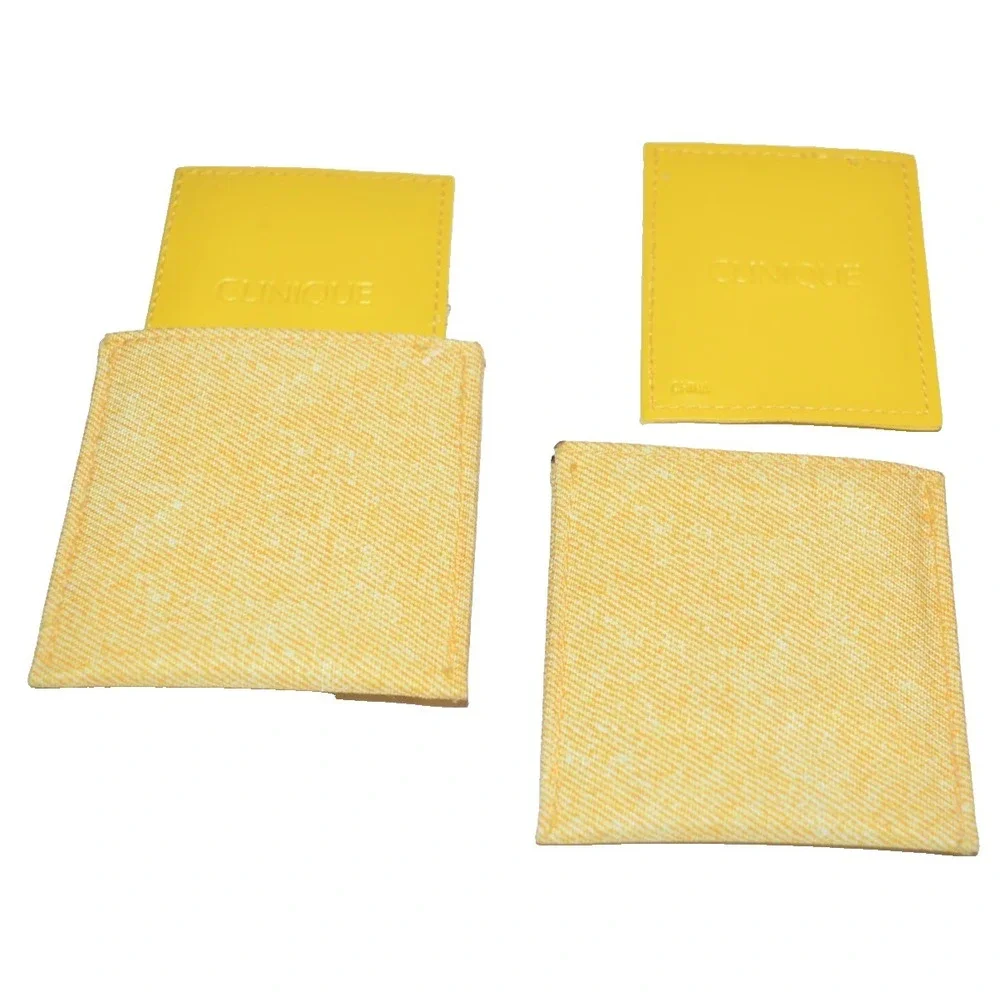 Vtg Clinique Bright Yellow Travel Purse Sliding Mirror pouch‎ NOS Set of 2